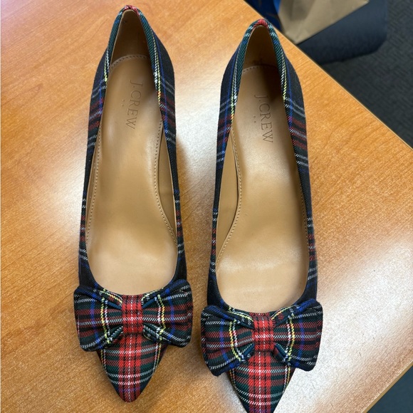J. Crew Shoes - J. Crew Plaid Heels with Bow - Red and Blue
